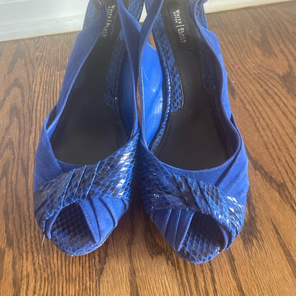 WHBM Platform Heels, Faux Snake & Suede Blue 8 M